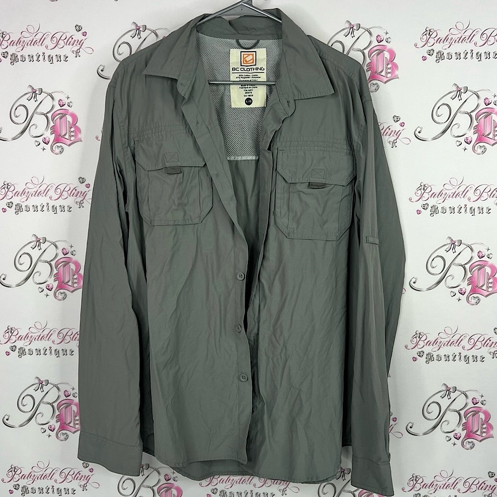 BC Clothing button up green Men's Gray Lightweight Shirt Jacket